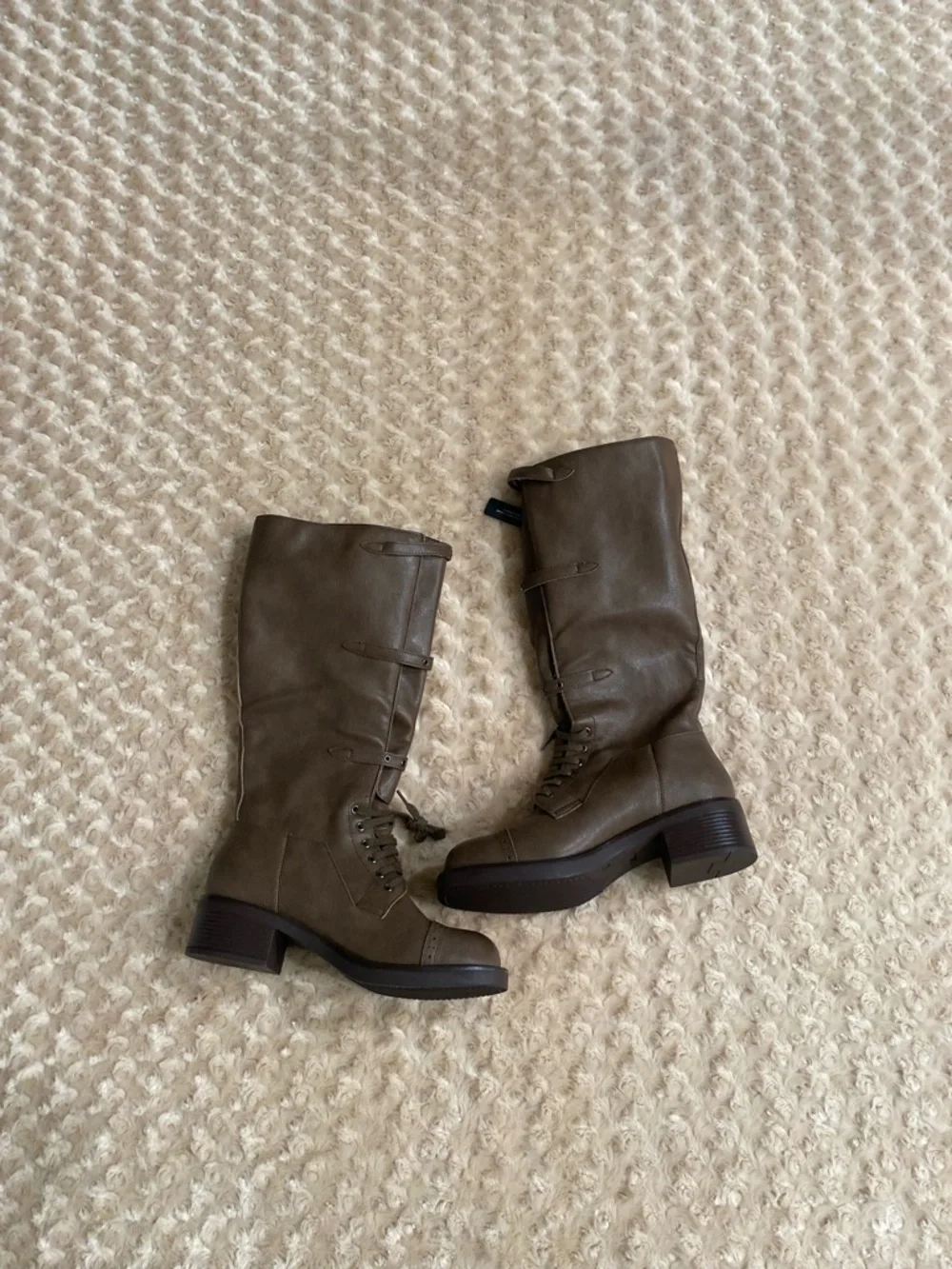 New Women size 9 Knee High Boots Women Square Toe Low Chunky Heel